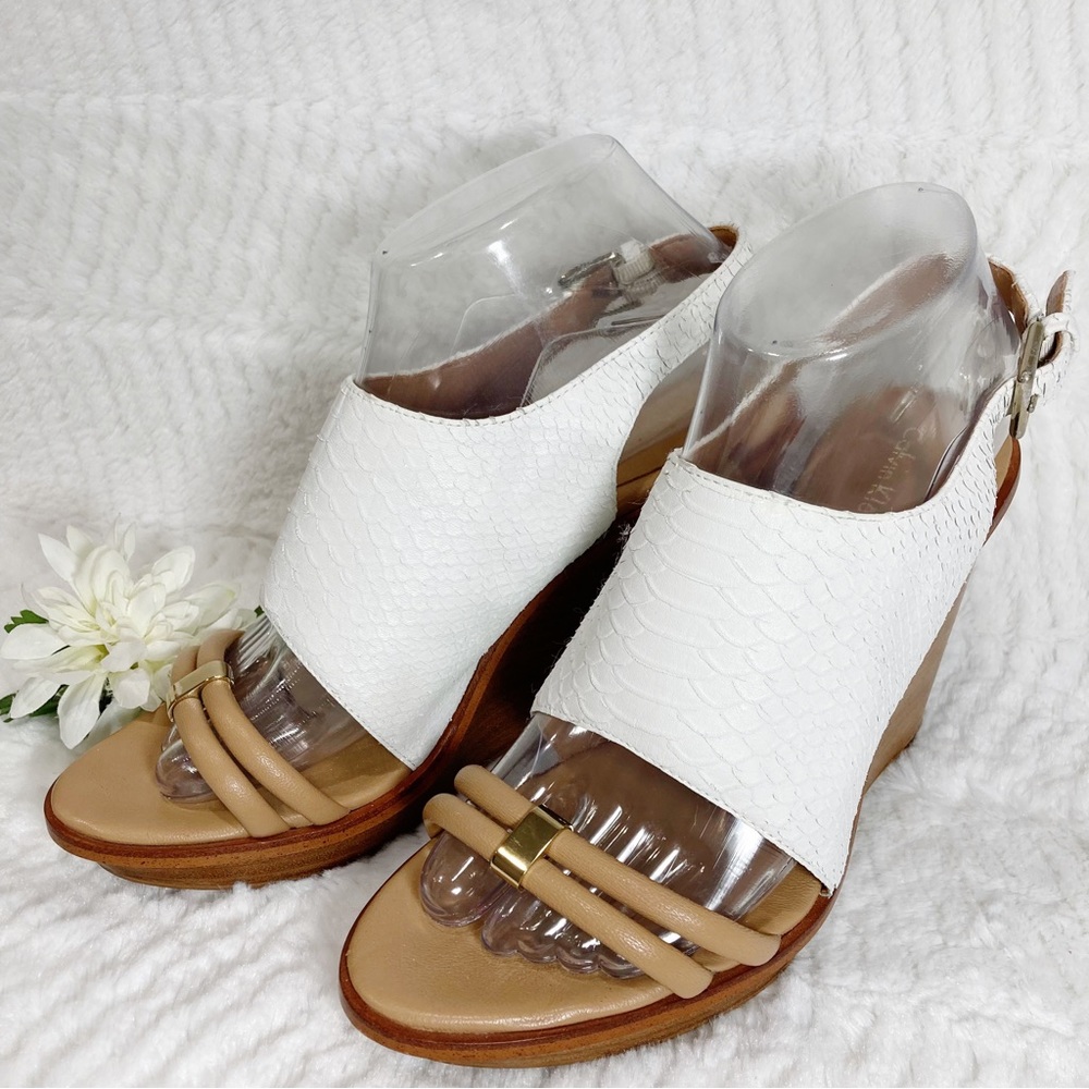 Calvin Klein PRINA White Python Embossed Wedge Sa… - image 4